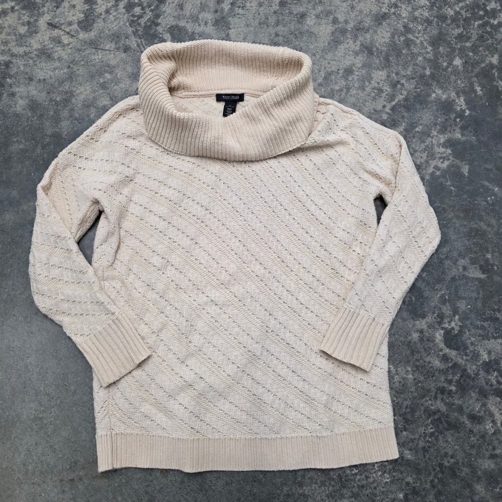 White House Black Market‎ Cream Knit Cowl Neck Sweater Womens Size L